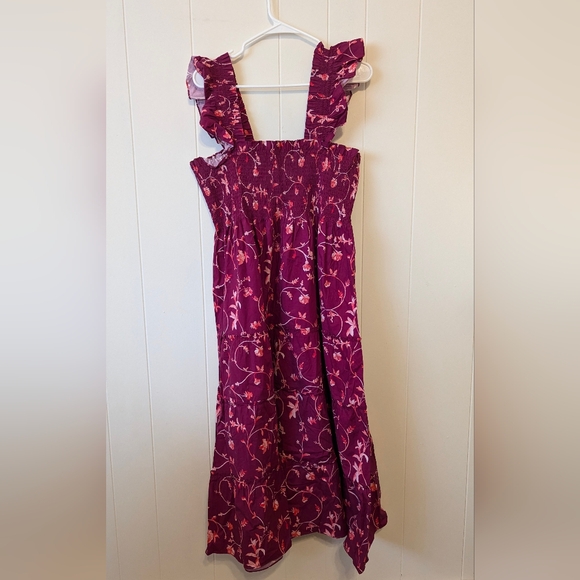 Hill House The Ellie Nap Dress in Burgundy Botanical Poplin XL - Picture 2 of 4